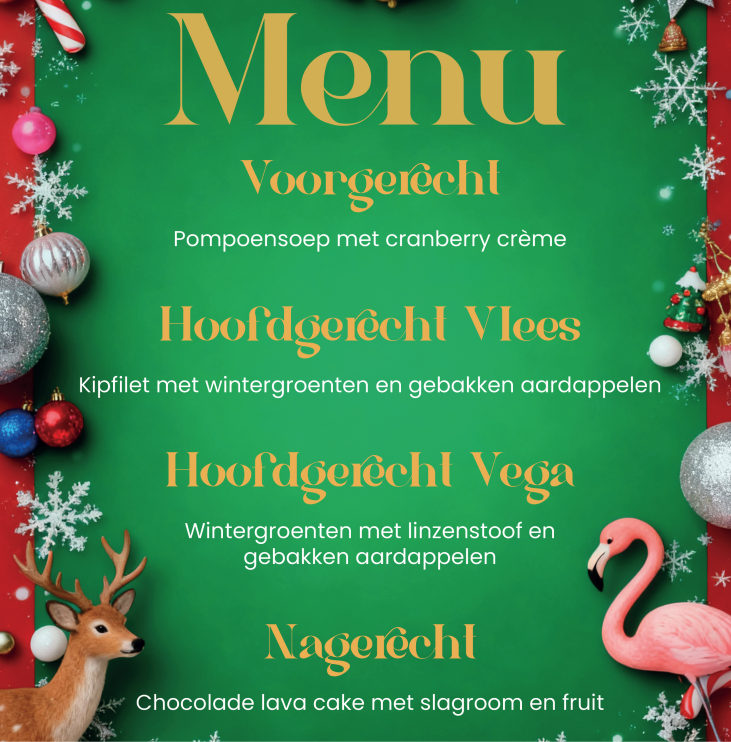 Foto van het kerstmenu in een Rocking Up X-Mas pakket
